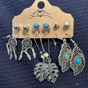 Silver-Tone Turquoise & Boho Earrings Set